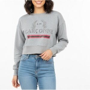 Lea & Viola Cropped Gray Sweatshirt A La Garconne Crystal Jewel Embellished XS